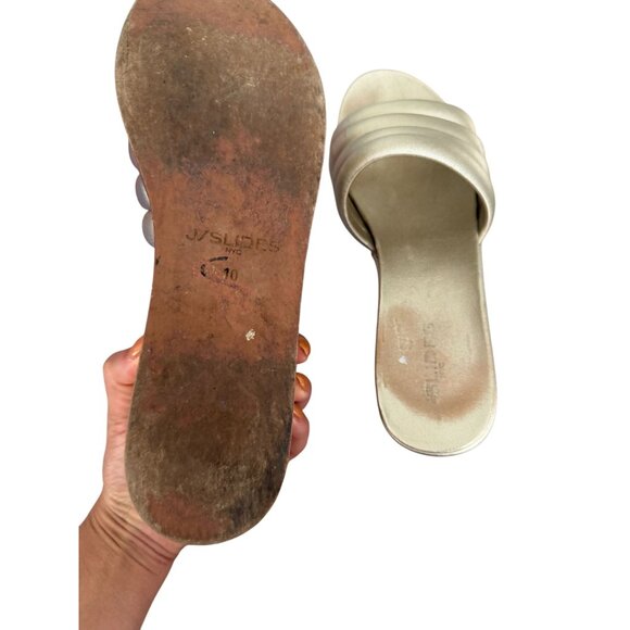 J SLIDES Gold Leather Platform Slides Sandals Size 10 - Picture 7 of 10